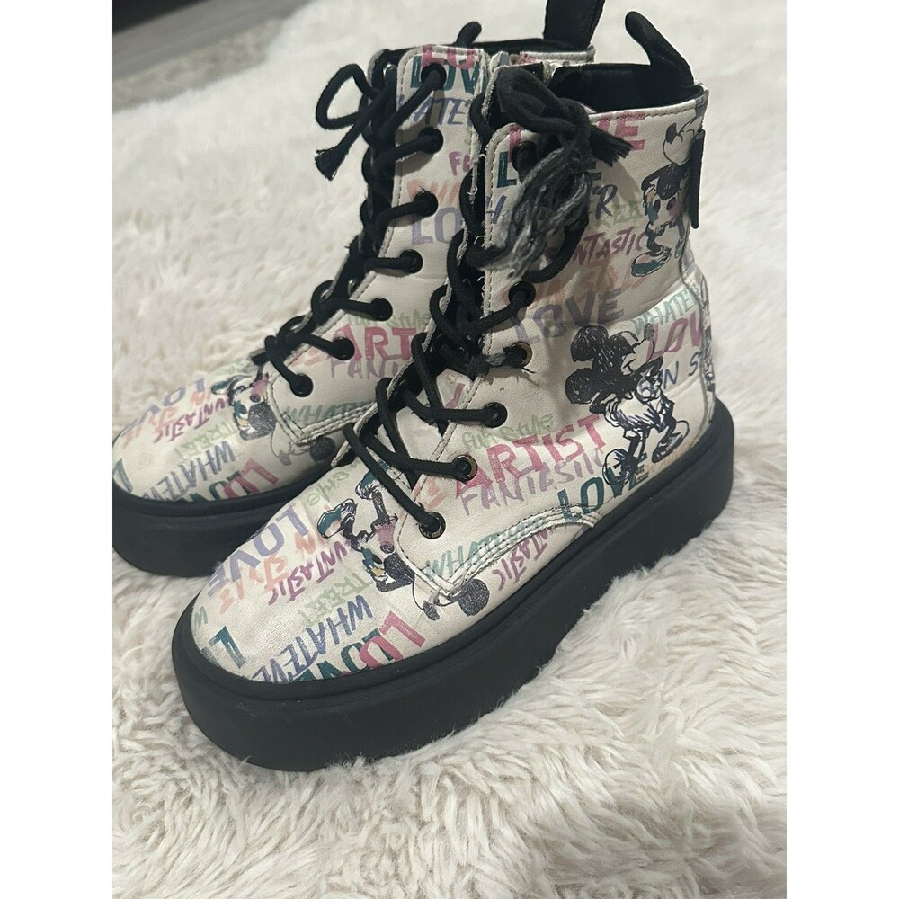 Zara Disney Mickey Mouse 100th Anniversary Combat Boots Women's teen Size 32